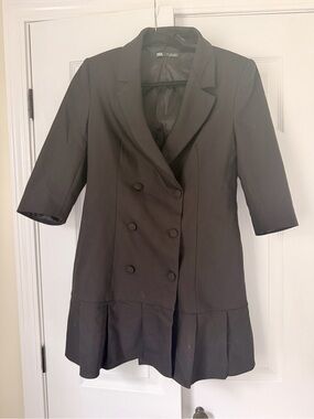 ZARA Black Double-Breasted Peplum Blazer Jacket